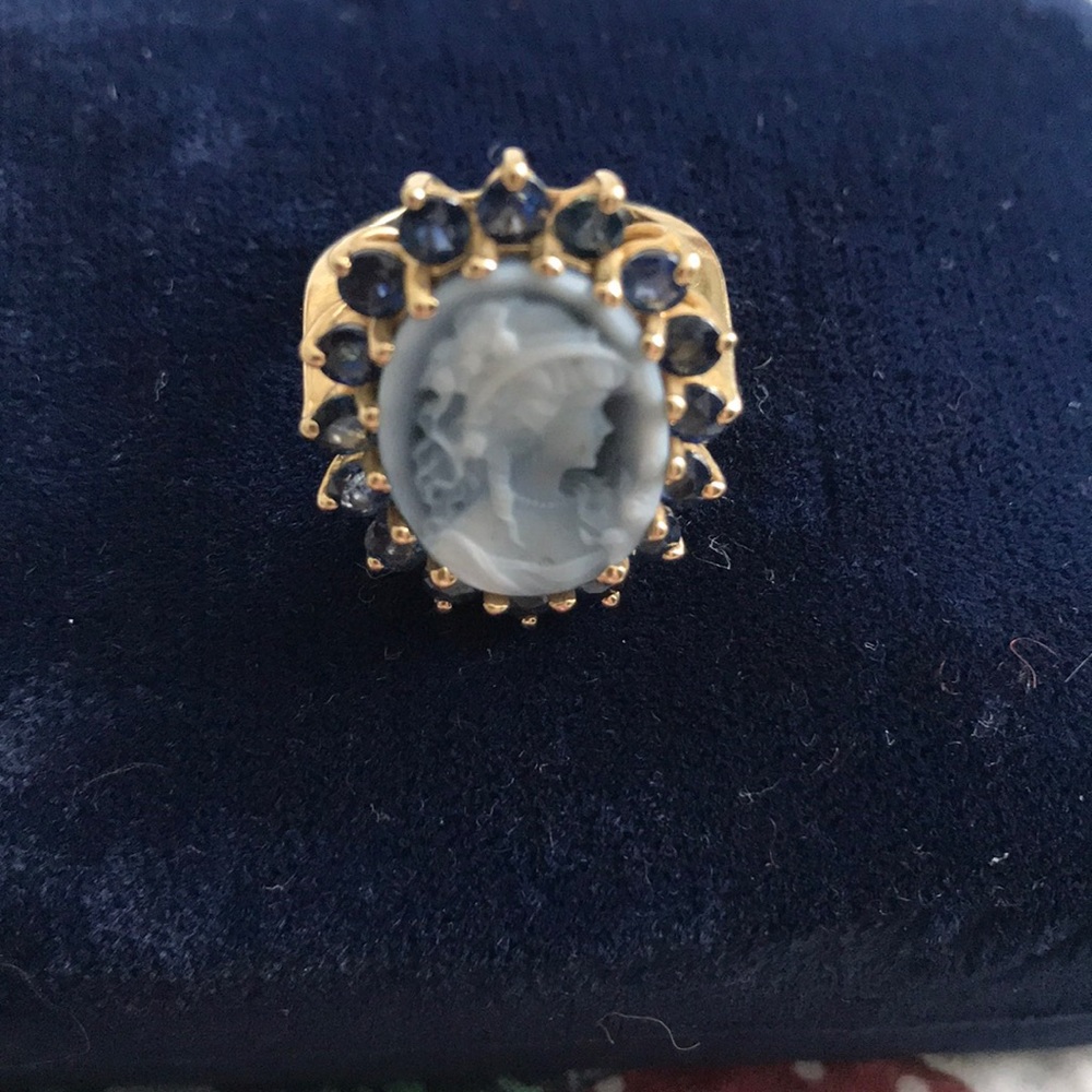 Blue Cameo Ring with Sapphire Frame